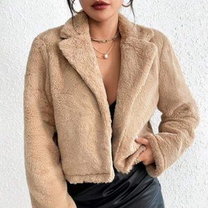 SHEIN BAE Women's Plush Jacket With Colorblock Collar XL (12)